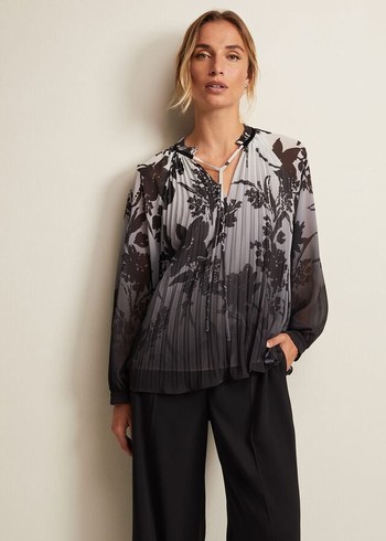 Phase Eight Nayla Shadow Floral Pleat Shirts Grey Canada | FZVALM-367